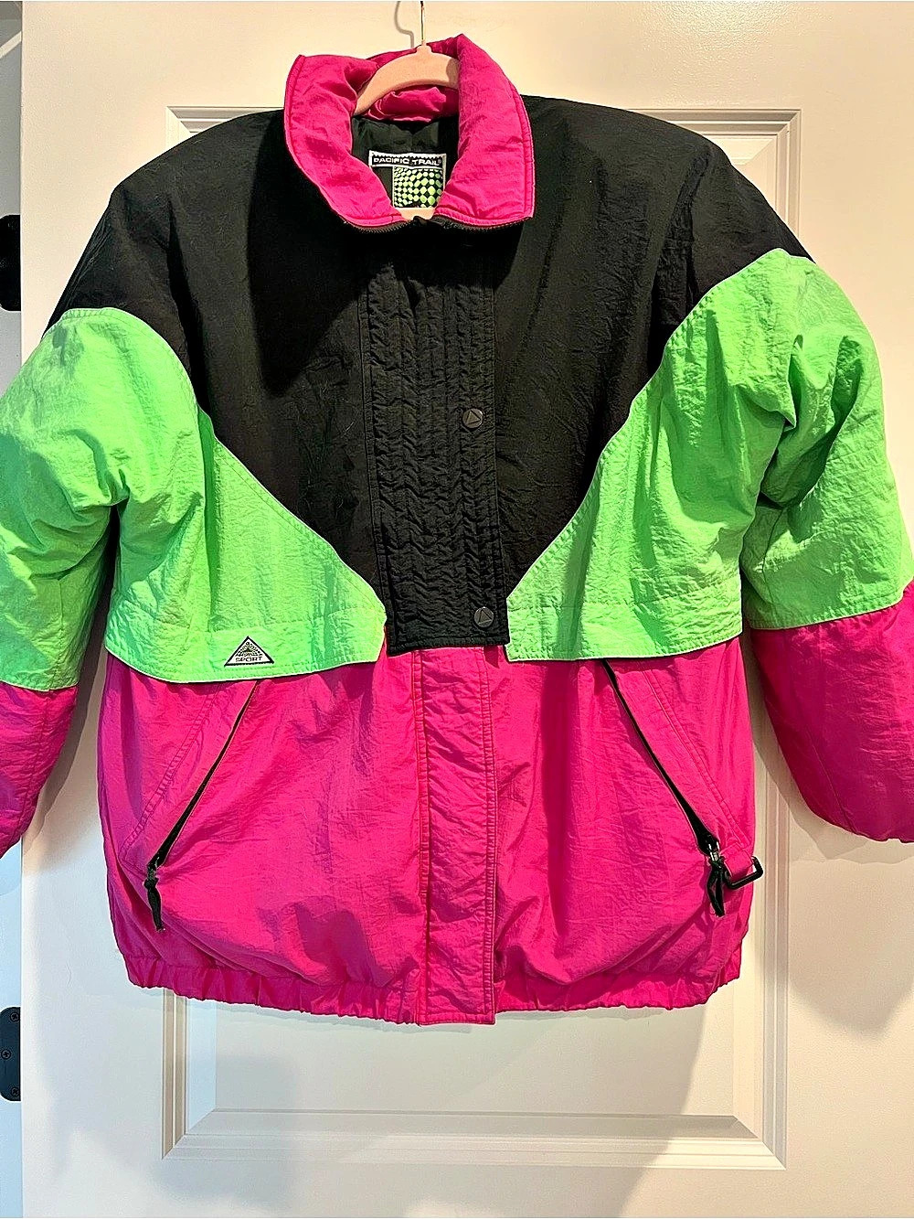 Pacific Trail Color Block Down Jacket in Pink & Green Like New